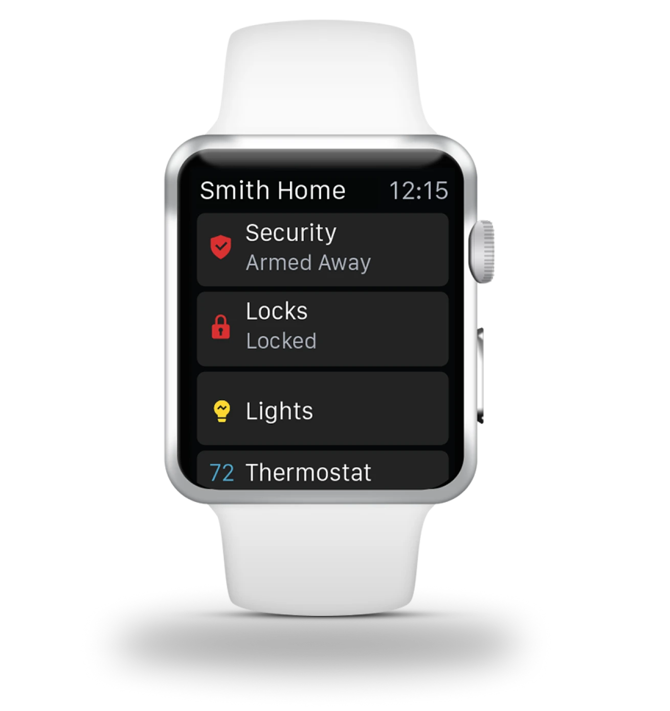 Smartwatch displaying home security settings