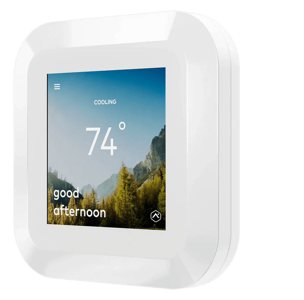 Modern thermostat with scenic background display